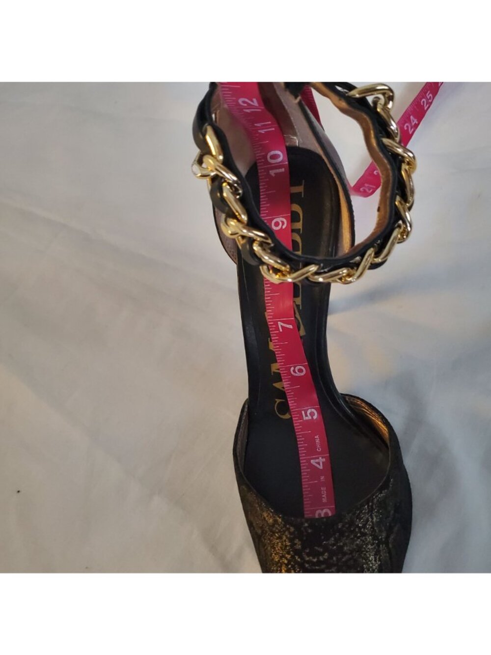 Sam & Libby Black/Gold Snake Print Ankle Chain Stiletto Heels Pumps Women's Sz 8 - Picture 11 of 13